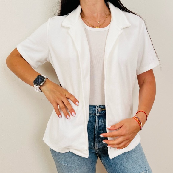 Aritzia Tna Newcastle Shirt Terrycloth polo button down short sleeve - Picture 3 of 10